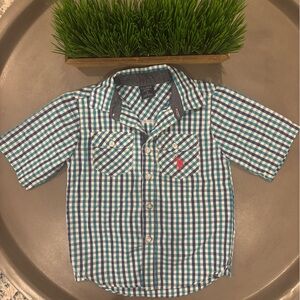 U.S Polo Assn. Size 5 Short Sleeve Button Down Shirt - Blue and Green